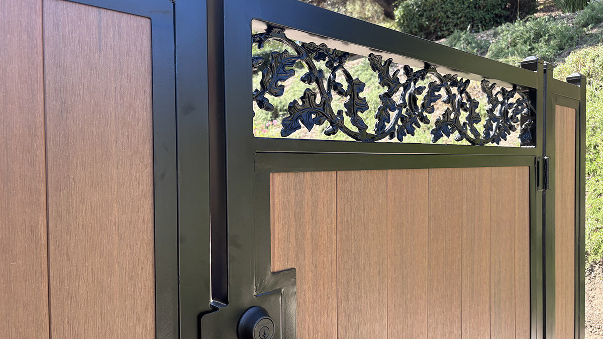 Fallbrook Custom Vinyl Wood Horizontal Inlay Access Gate (Close-Up)