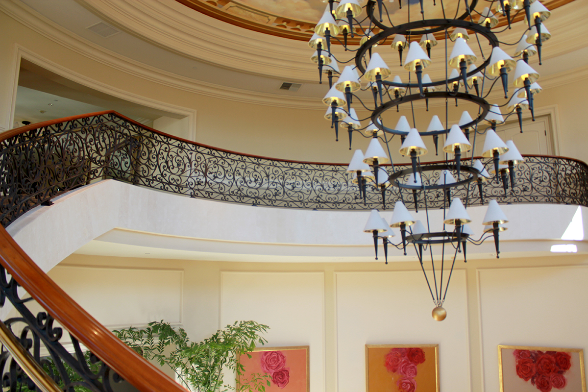 Ornamental Iron Staircase Handrailing and Chandelier Ritz Carlton