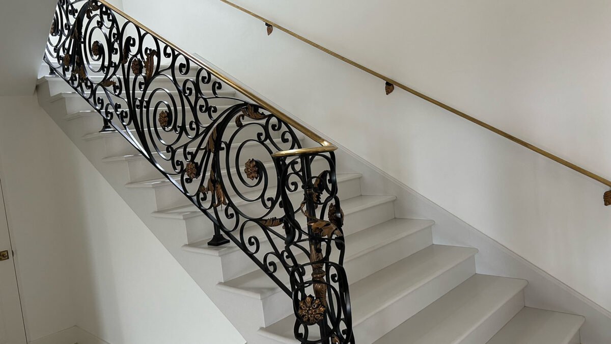 Brass Cap Rail Molding Wrought Iron Interior Stair Railing