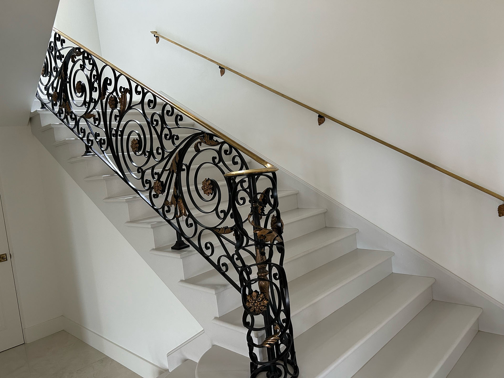 Brass Cap Rail Molding Wrought Iron Interior Stair Railing