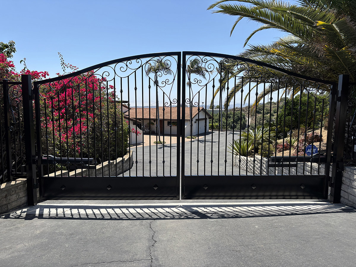 Ornamental iron gate at a courtyard entrance